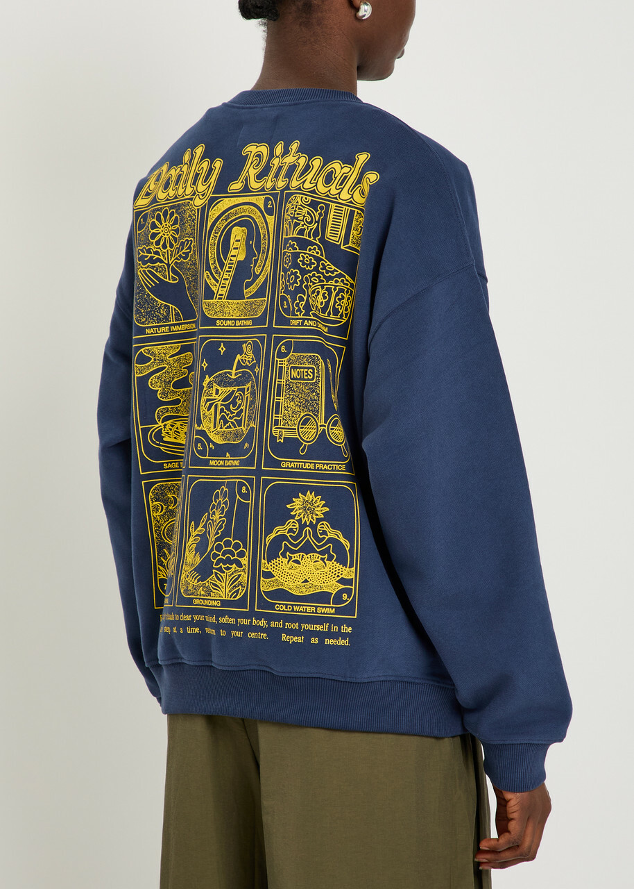 Damson Madder Daily Rituals Printed Cotton Sweatshirt Navy