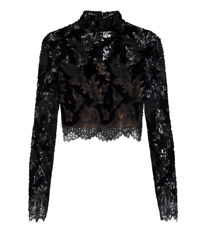 Photo: Costarellos Isaline embellished velvet and lace crop top