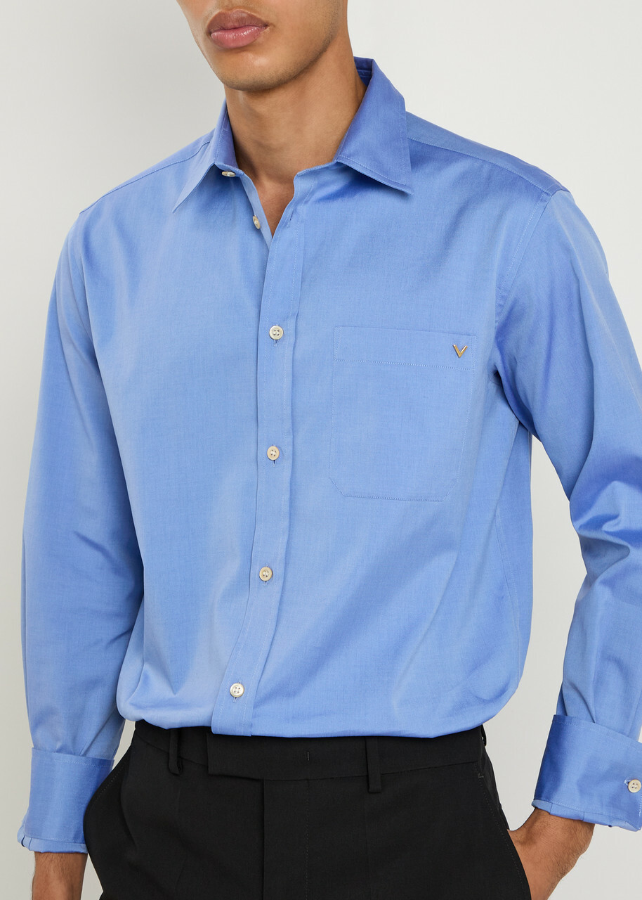 Valentino Garavani Logo Cotton Oxford Shirt Blue