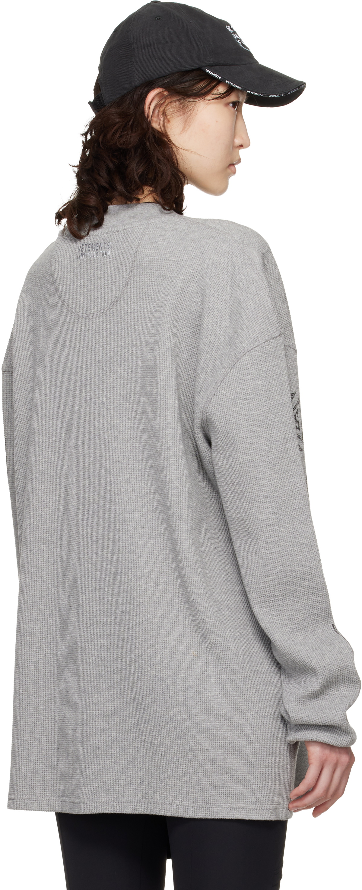 VETEMENTS Gray Biker Cross Waffle Longsleeve T-shirt