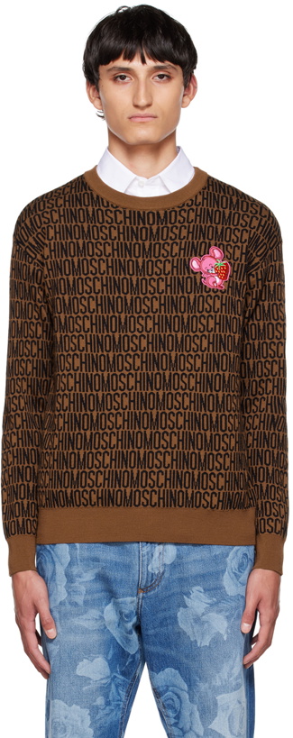 Photo: Moschino Brown & Black Graphic Patch Sweater