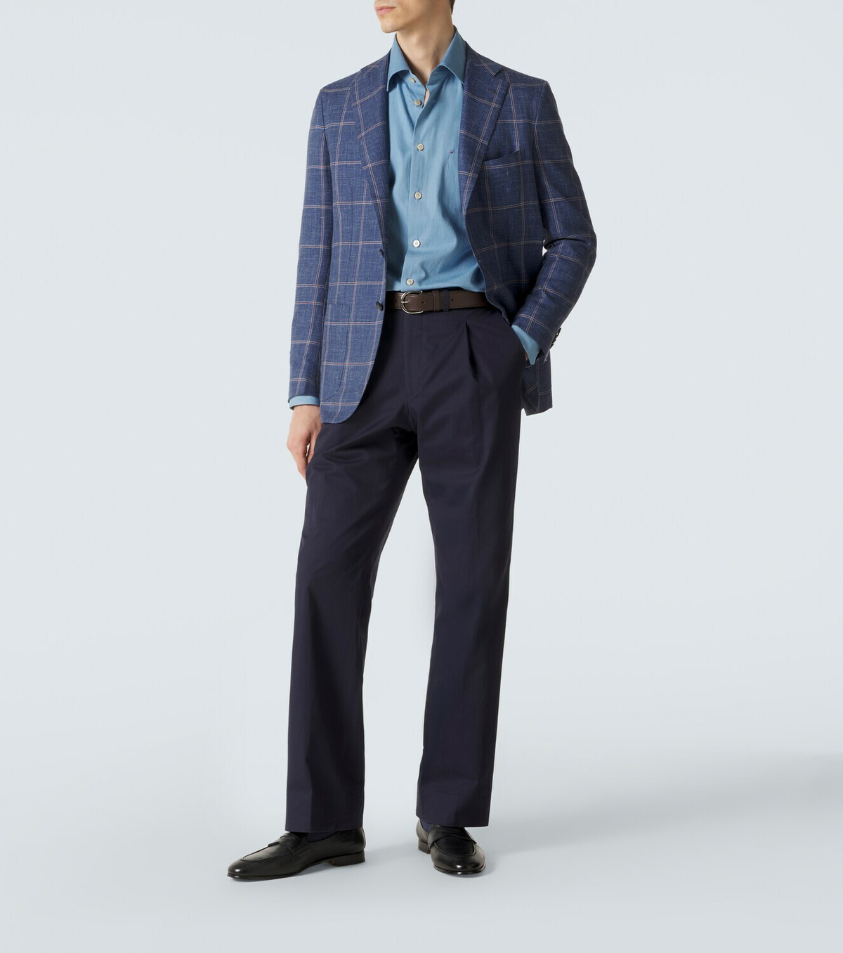 Kiton Checked cashmere, wool, silk, and linen blazer