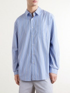 SAINT LAURENT - Logo-Embroidered Striped Cotton-Poplin Shirt - Blue