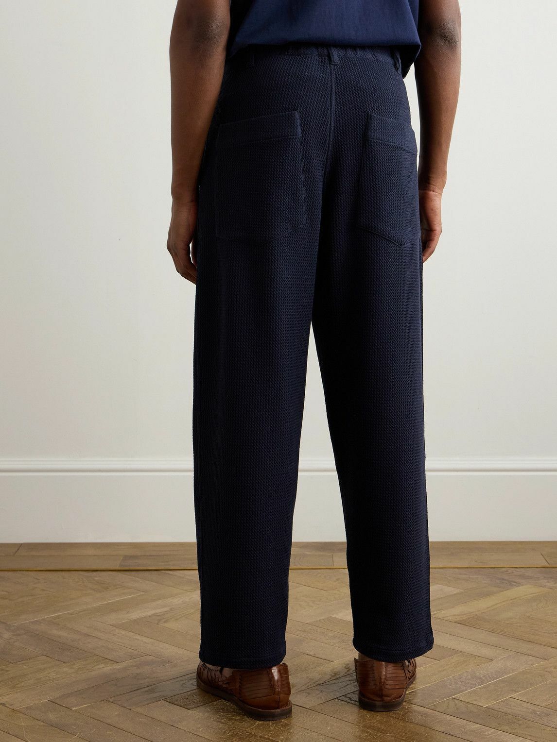Monitaly - Easy Tapered Pleated Textured-Woven Trousers - Blue