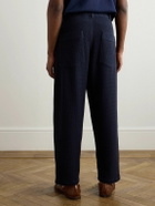 Monitaly - Easy Tapered Pleated Textured-Woven Trousers - Blue