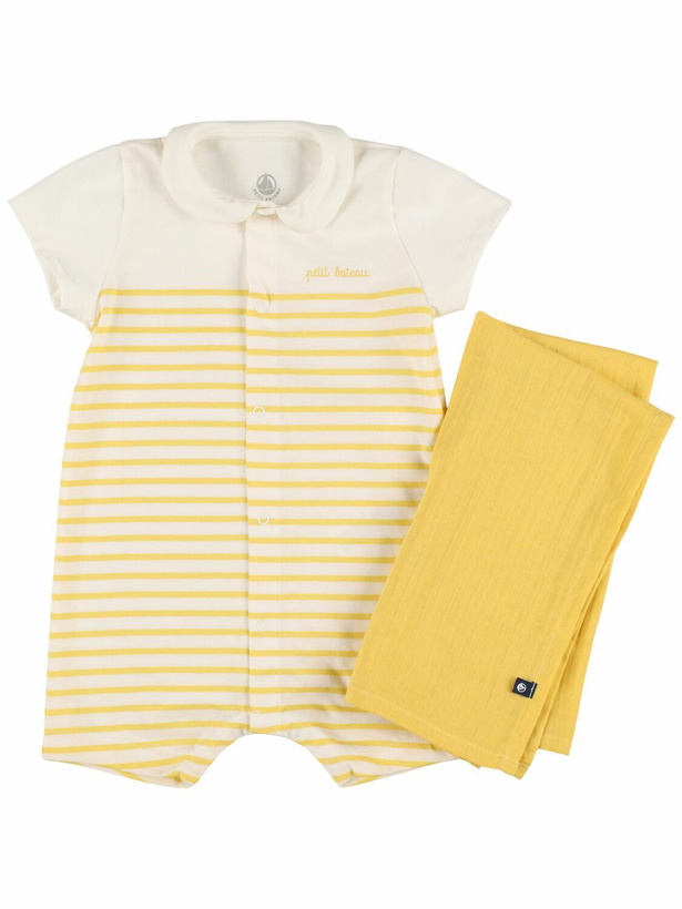 Photo: PETIT BATEAU Printed Cotton Jersey Romper & Swaddle