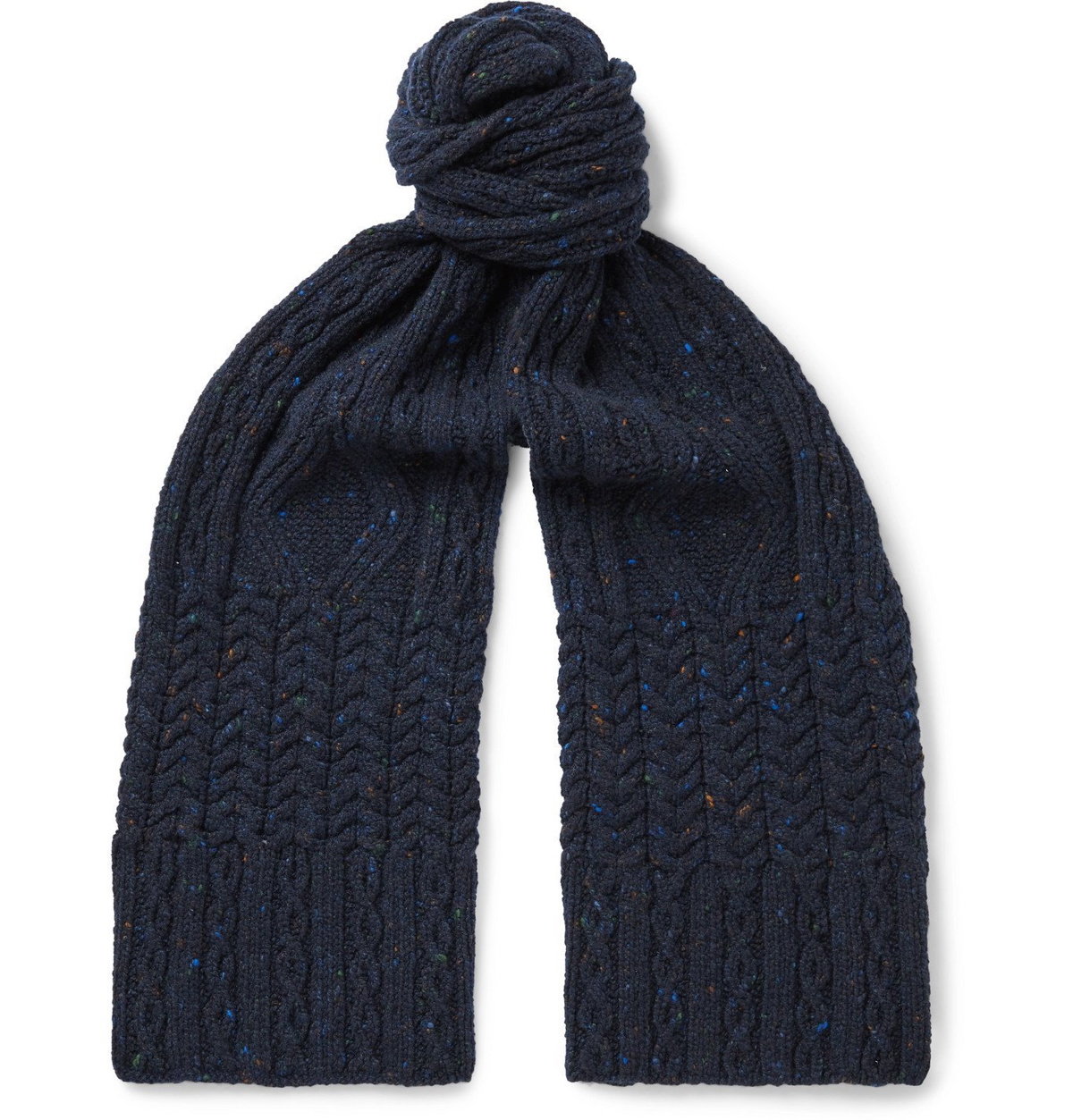 Inis Meáin - Cable-Knit Donegal Merino Wool and Cashmere-Blend Scarf - Blue