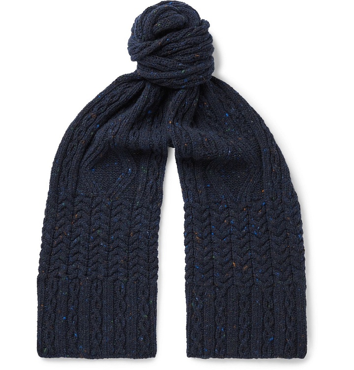 Photo: Inis Meáin - Cable-Knit Donegal Merino Wool and Cashmere-Blend Scarf - Blue