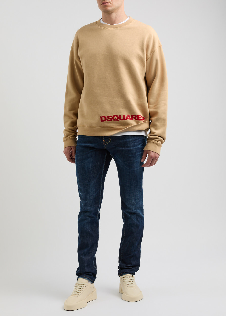 DSQUARED2 Logo-print Cotton Sweatshirt Beige Dsquared2 DSQUARED2 Logo-print Cotton Sweatshirt Beige Dsquared2