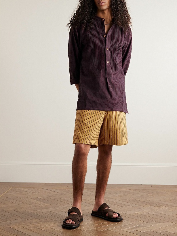 Photo: SMR Days - Leeward Straight-Leg Striped Cotton Shorts - Yellow