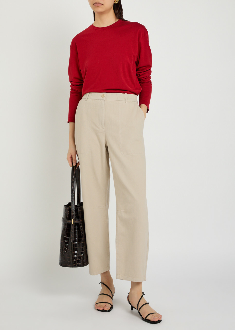 Eileen Fisher Barrel-leg Cotton Trousers Beige