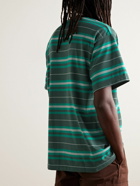 WTAPS - Appliquéd Logo-Embroidered Striped Cotton-Jersey T-Shirt - Green