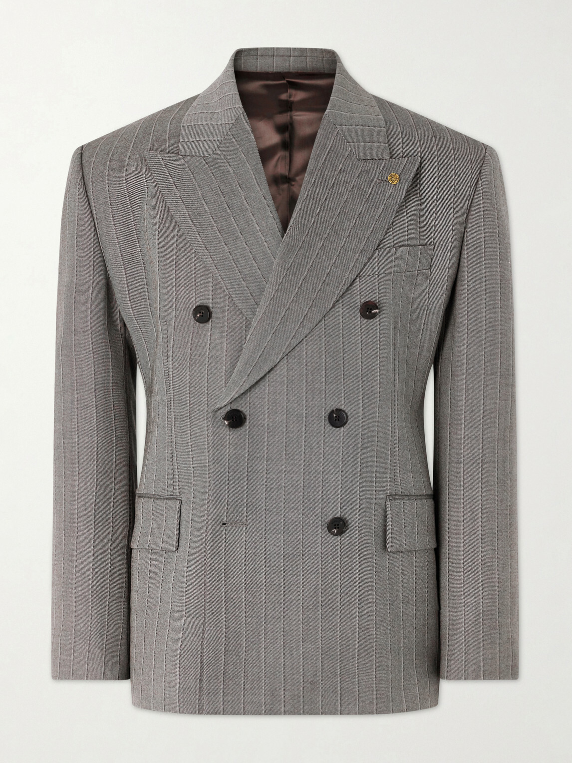 Versace - Double-Breasted Pinstriped Wool-Twill Blazer - Gray