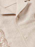 De Bonne Facture - Convertible-Collar Embroidered Linen Shirt - Neutrals