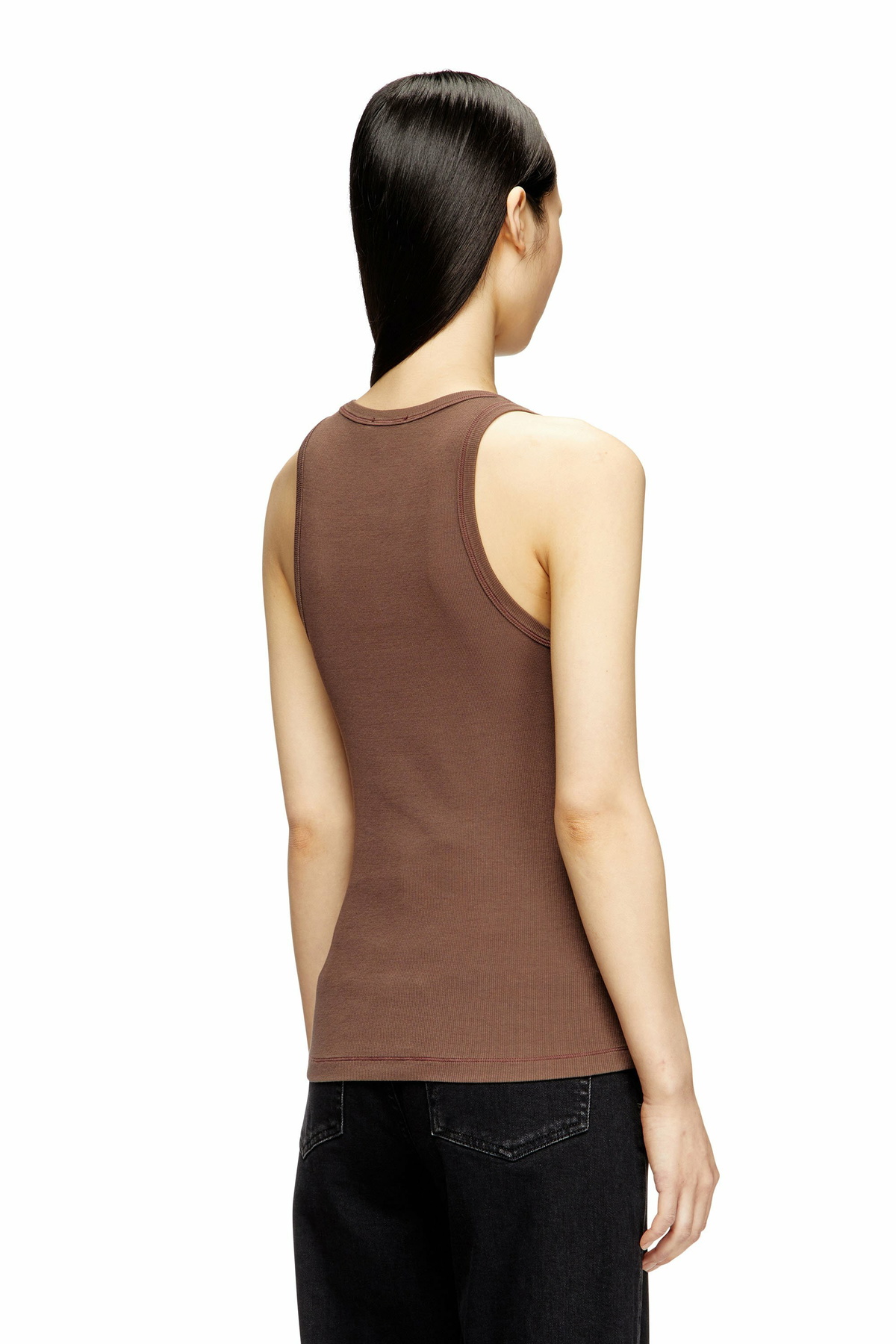 Diesel Slim ribbed tank top with metallic Oval D - T-Shirts Womens in Brown