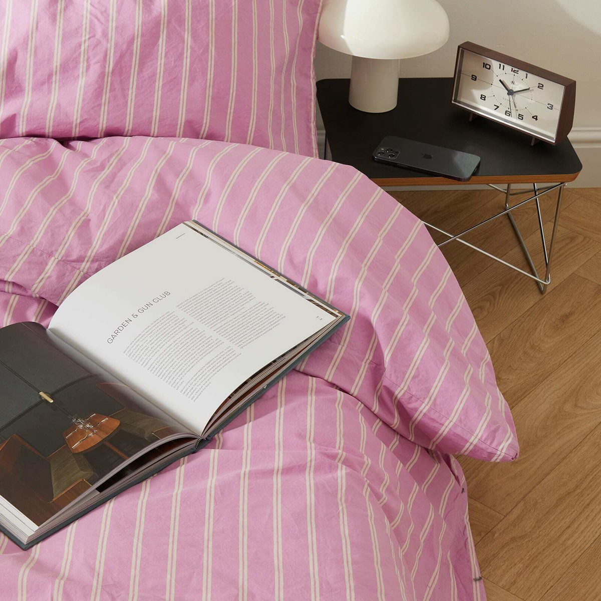Tekla Fabrics Double Duvet in Mallow Pink Stripes 