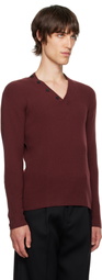 Lanvin Burgundy Ribbed V-Neck Sweater