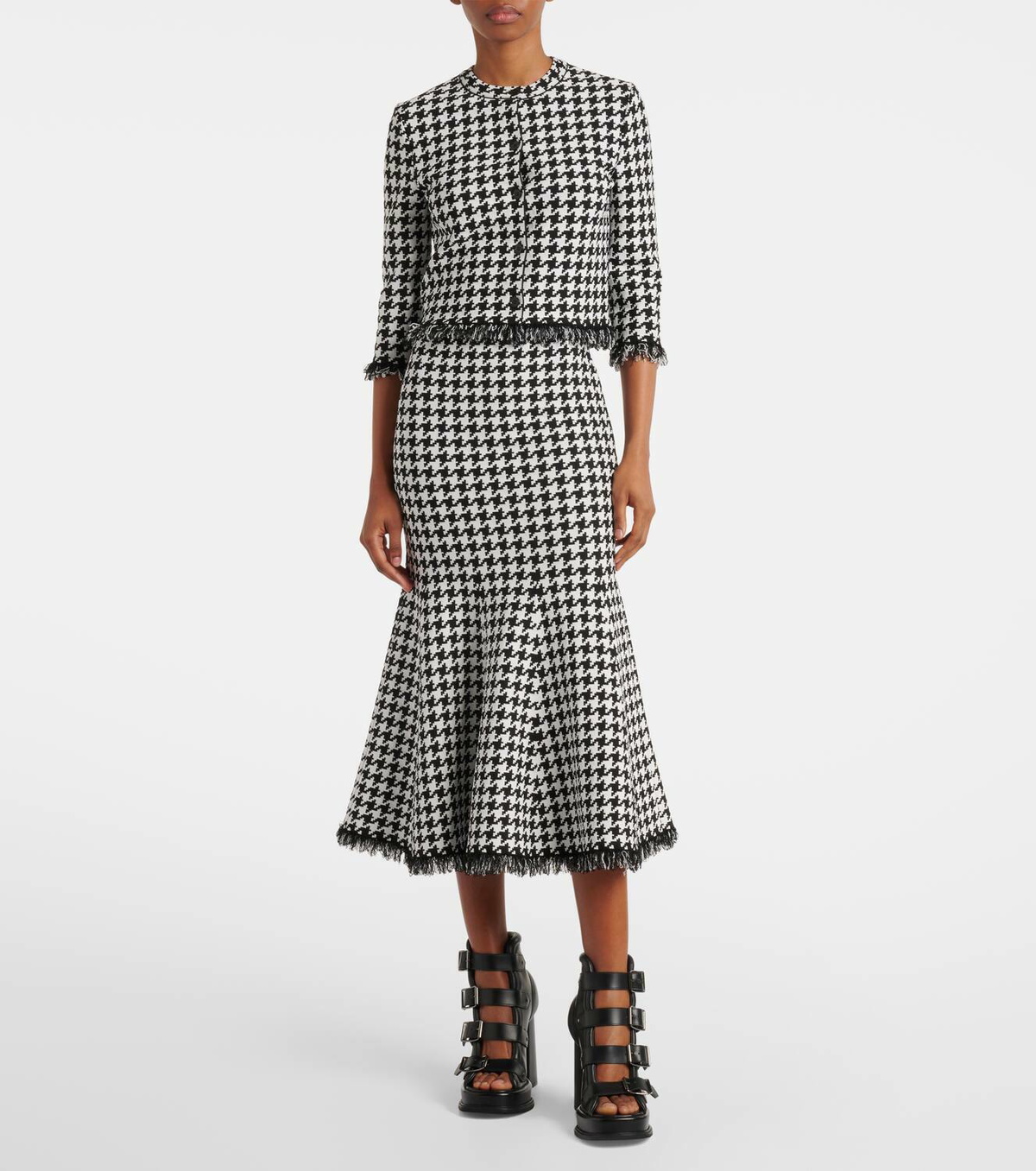 Alexander McQueen Houndstooth fringed jacquard cardigan
