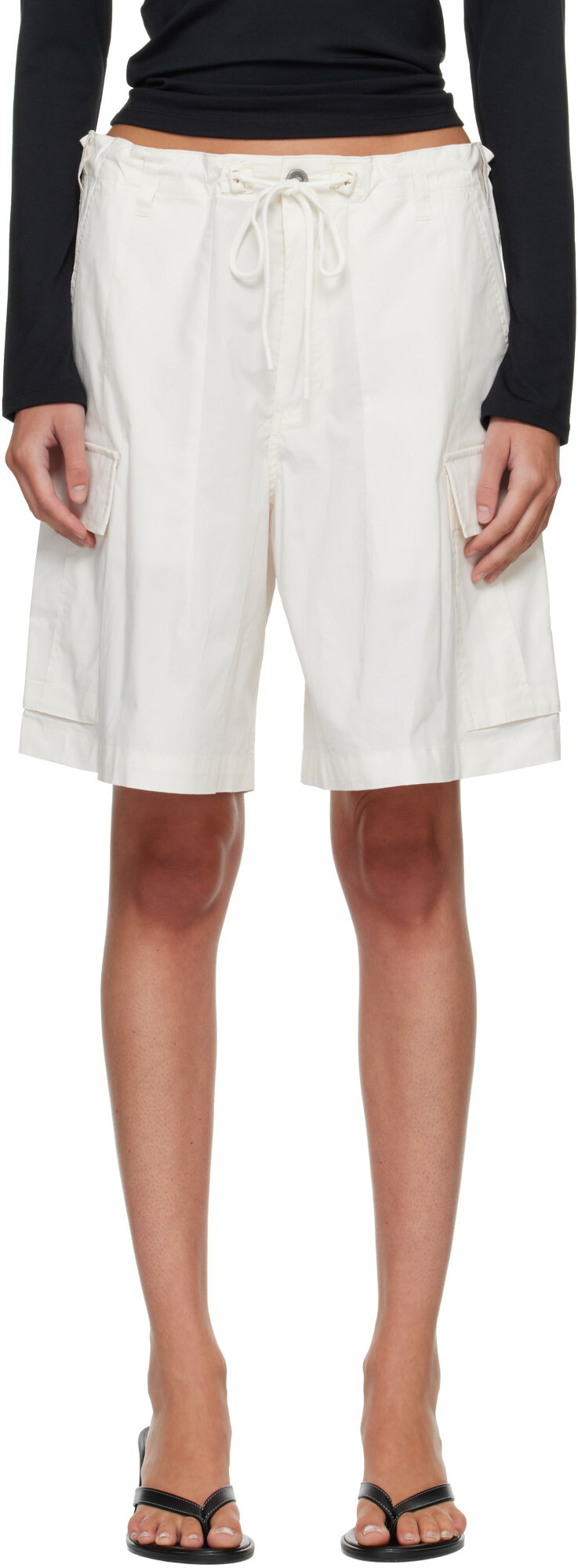 SKIMS White Woven Cotton Oversized Cargo Shorts