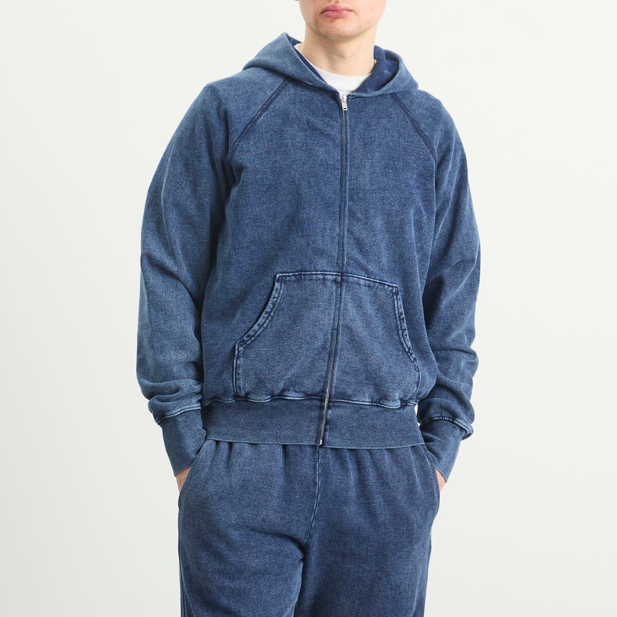 Les Tien Men's Heavyweight Raglan Zip Hoodie in Vintage Indigo