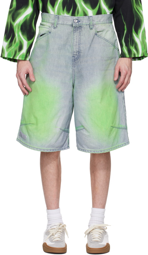 Photo: PDF Blue & Green Knee Denim Shorts