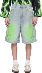 PDF Blue & Green Knee Denim Shorts