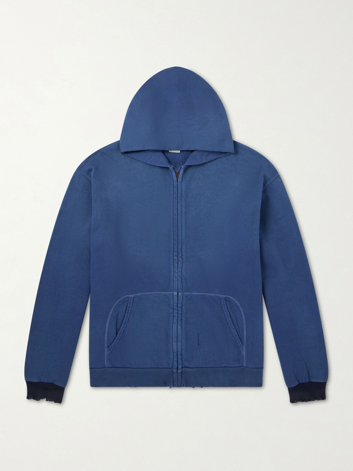 A.PRESSE - Distressed Cotton-Jersey Zip-Up Hoodie - Blue