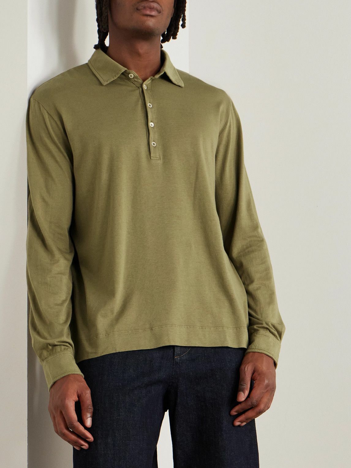 Massimo Alba - Ischia Cotton and Cashmere-Blend Jersey Polo Shirt - Green