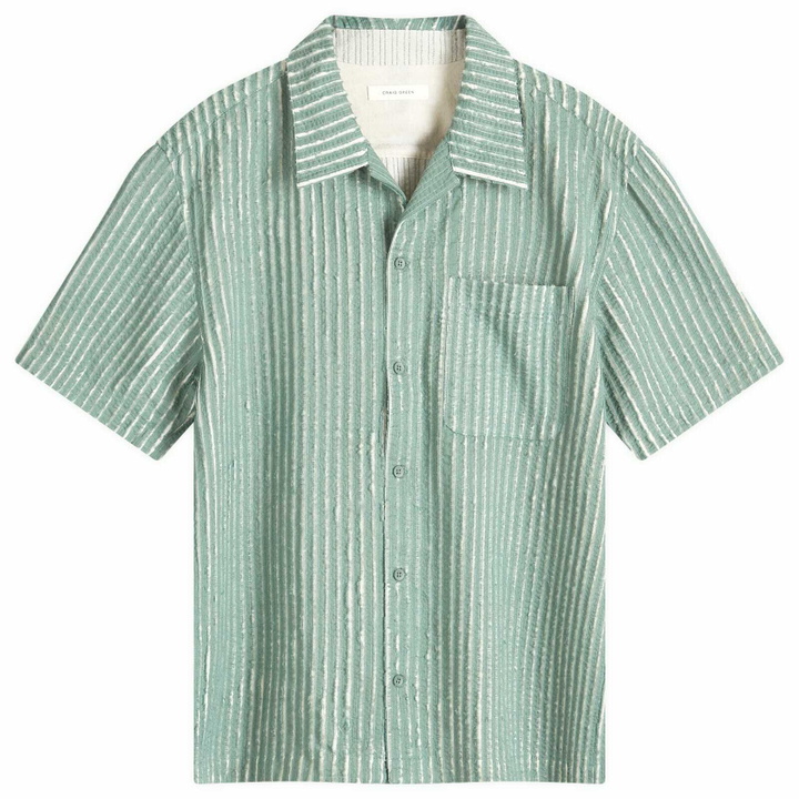 Photo: Craig Green Men's Hand-Frayed Stripe Vacation Shirt in Green/Cream