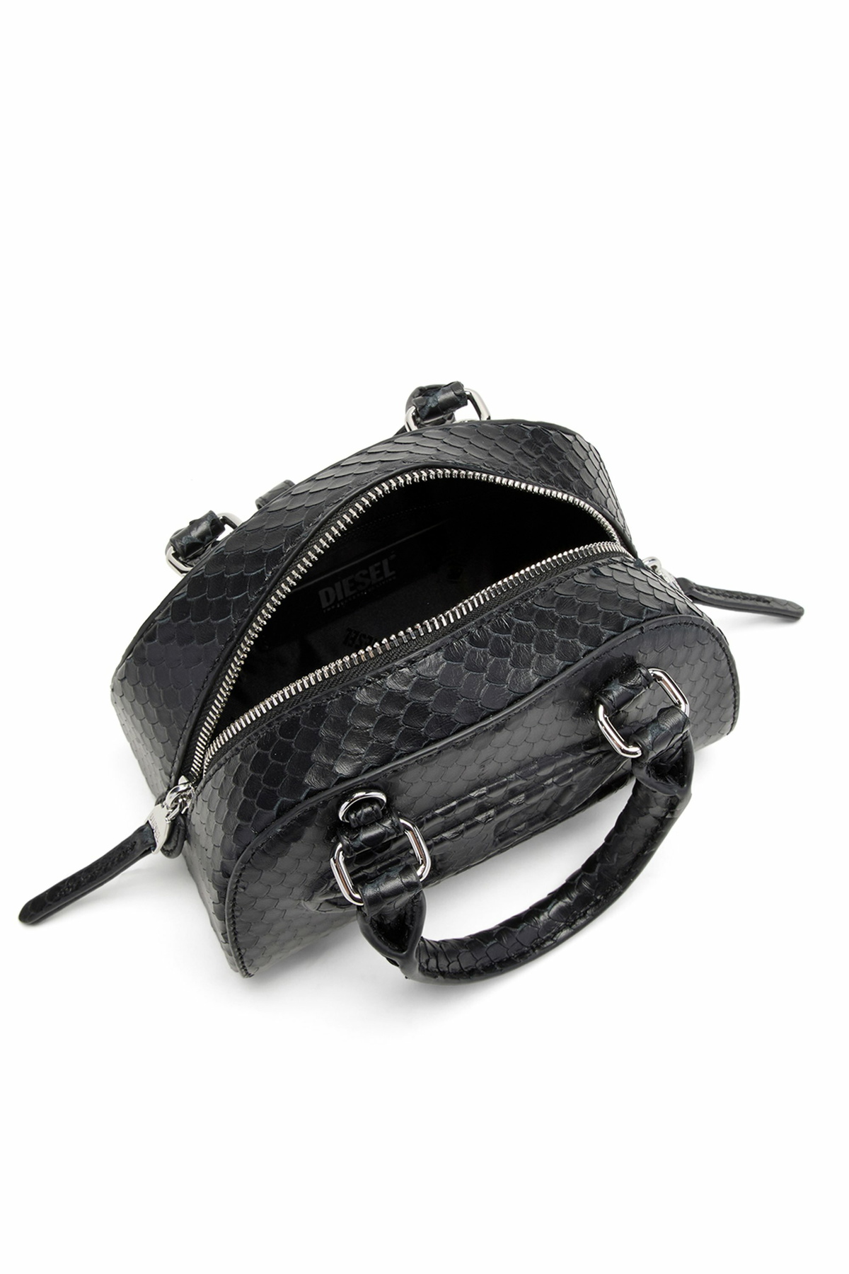 Diesel 1DR Dome-Mini bowling bag in snake-effect leather - Crossbody Bags Womens in Black