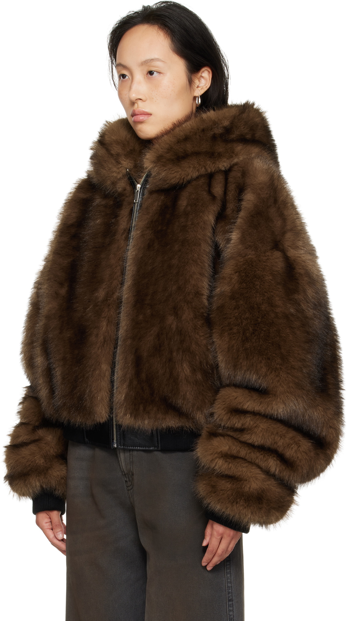 LU'U DAN Brown Yeti Outlaw Faux-Fur Jacket