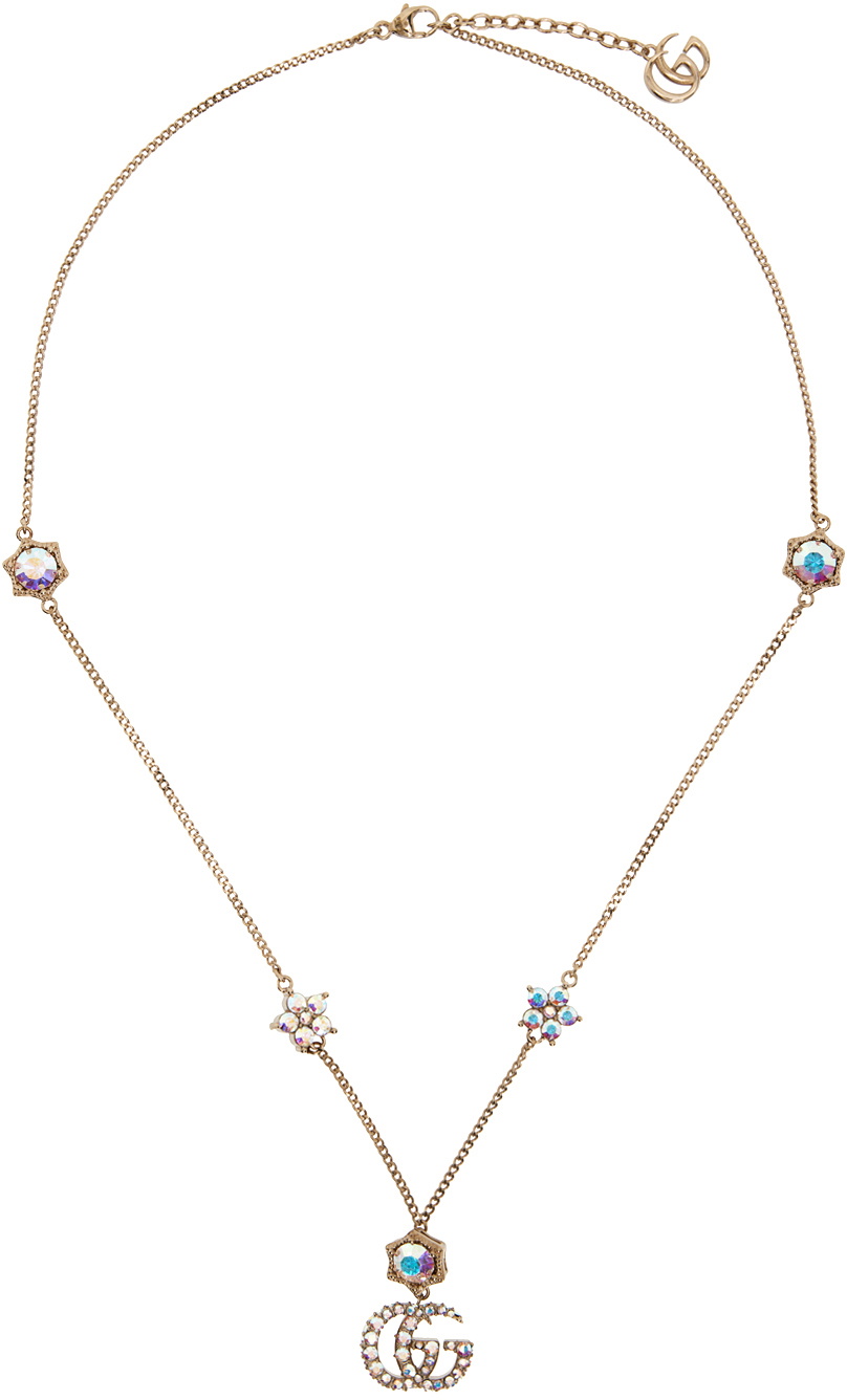 Gucci Gold Crystal Double G Necklace Gucci