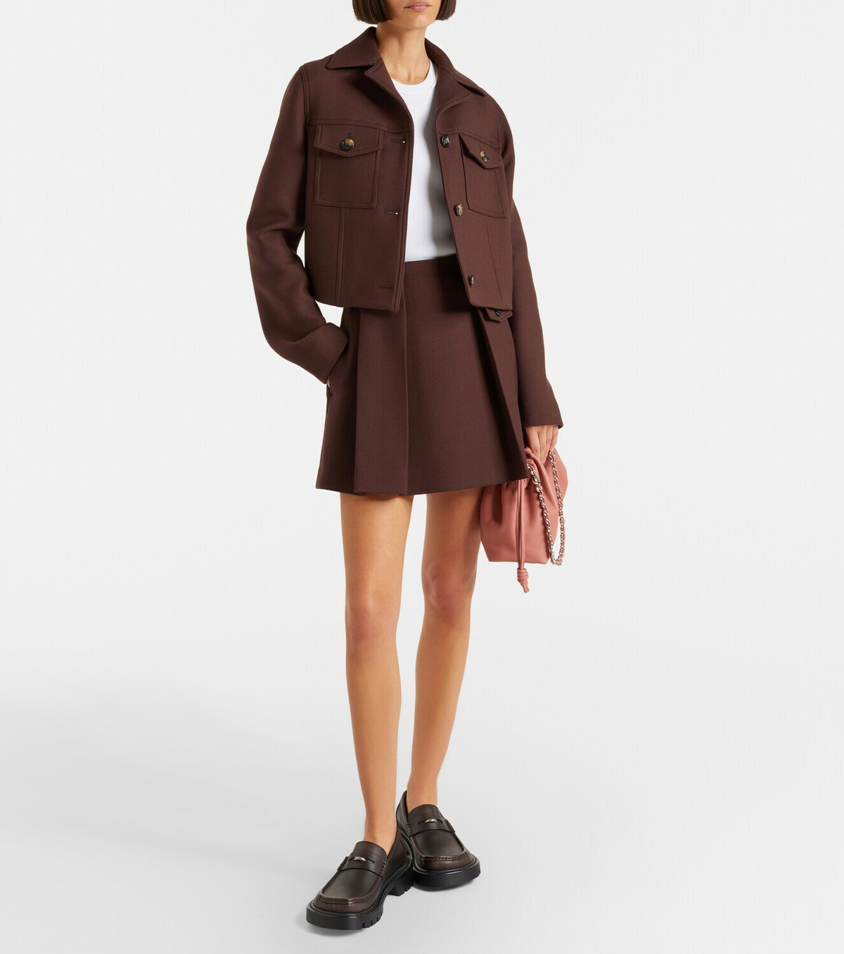 Loewe Leather-trimmed pleated wool and silk miniskirt