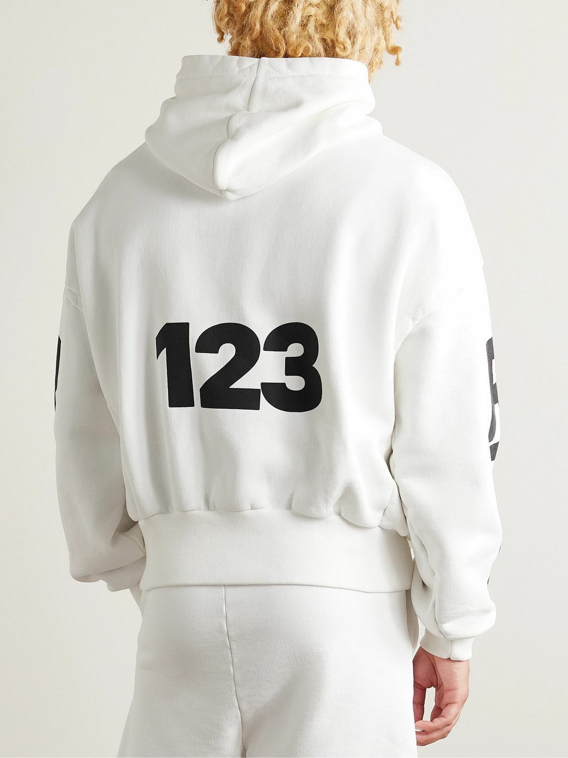 RRR123 - USO-123 Logo-Print Embroidered Cotton-Jersey Hoodie - White