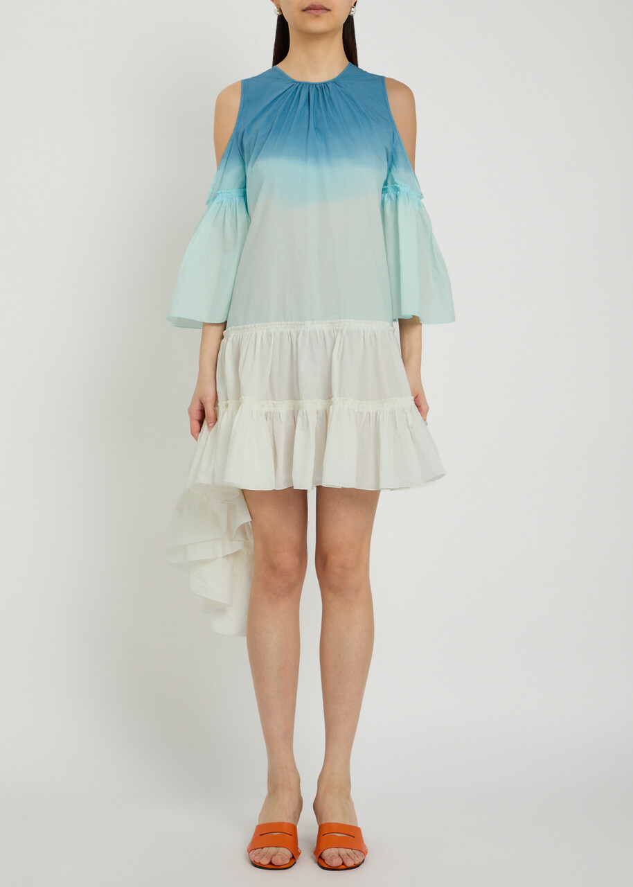 JW Anderson Dégradé Ruffled Cotton-poplin Mini Dress White And Blue