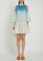 JW Anderson Dégradé Ruffled Cotton-poplin Mini Dress White And Blue