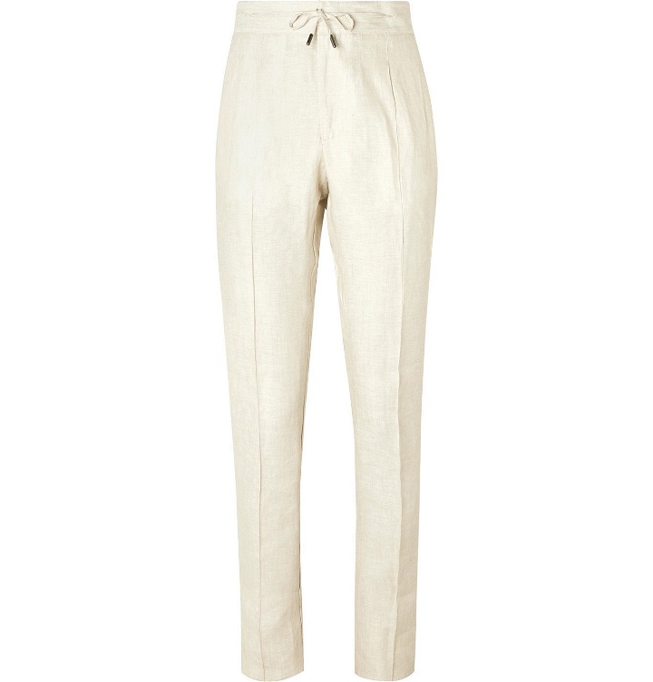 Photo: Isaia - Linen Drawstring Trousers - Neutrals