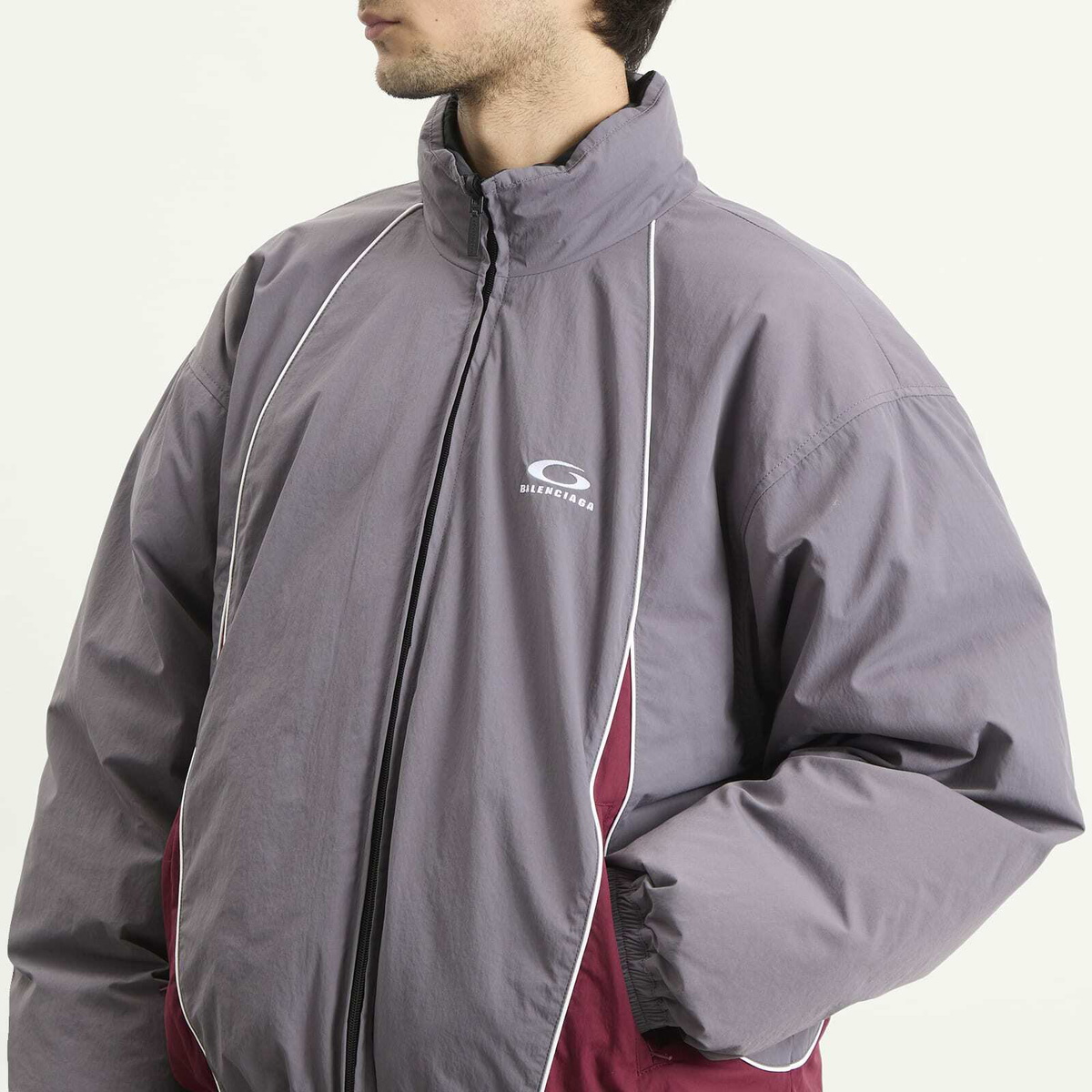 Balenciaga Men's Reversible Nylon Padded Jacket in Smoky Purple