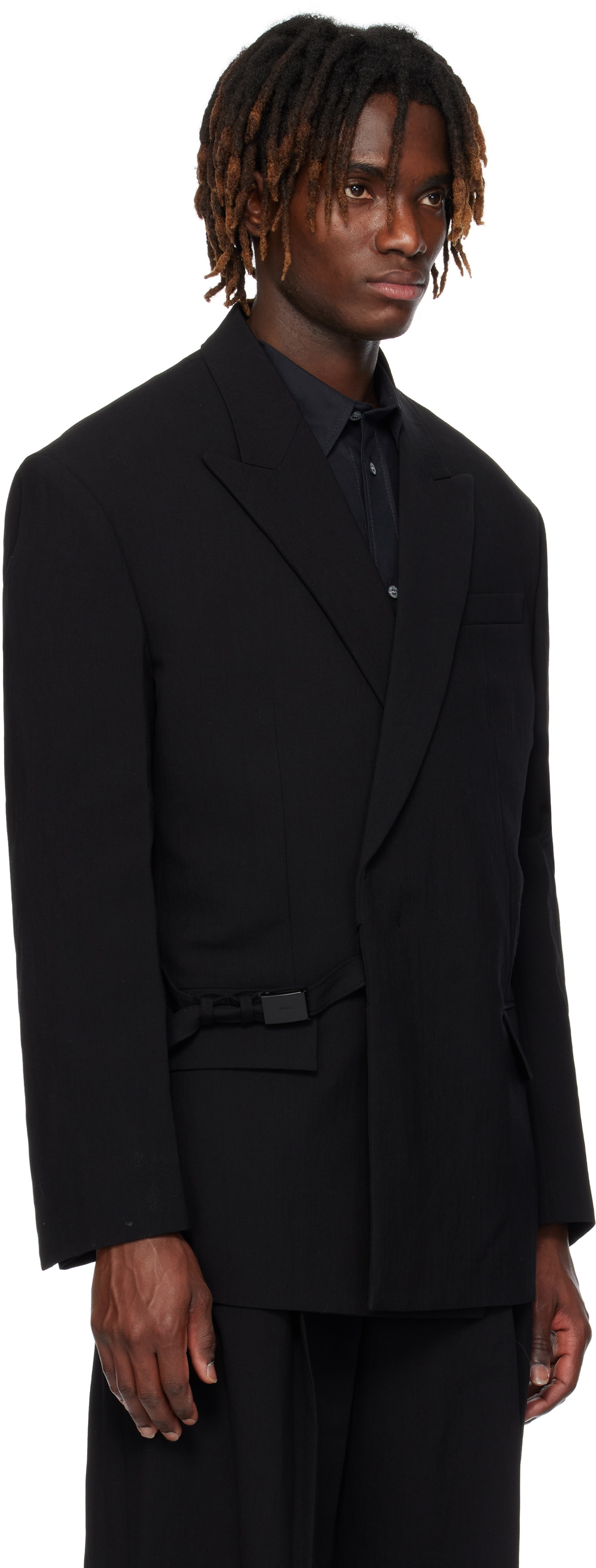 Juun.J Black Wool Nylon Strap Blazer
