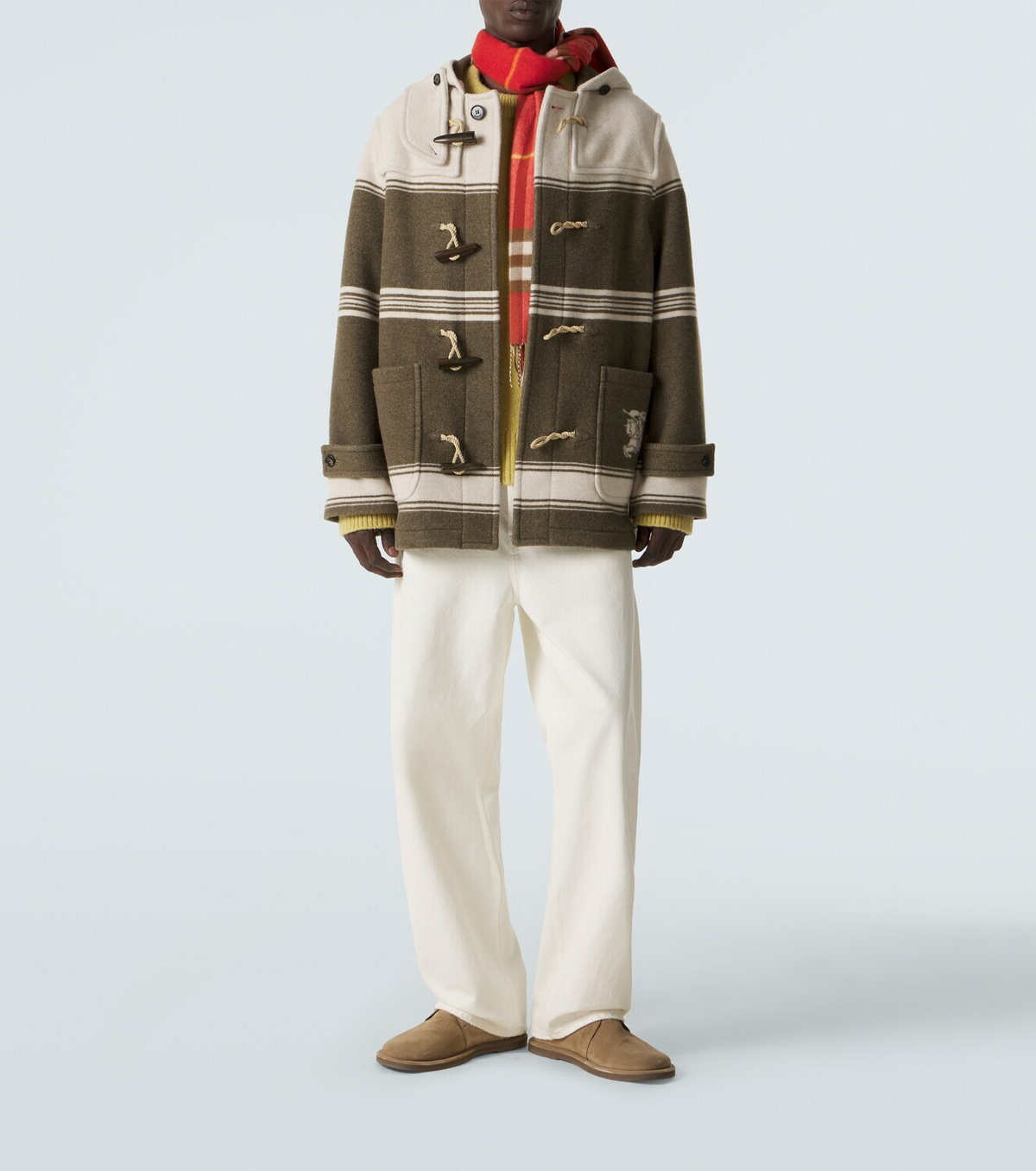 Burberry Striped wool and cotton-blend duffel coat
