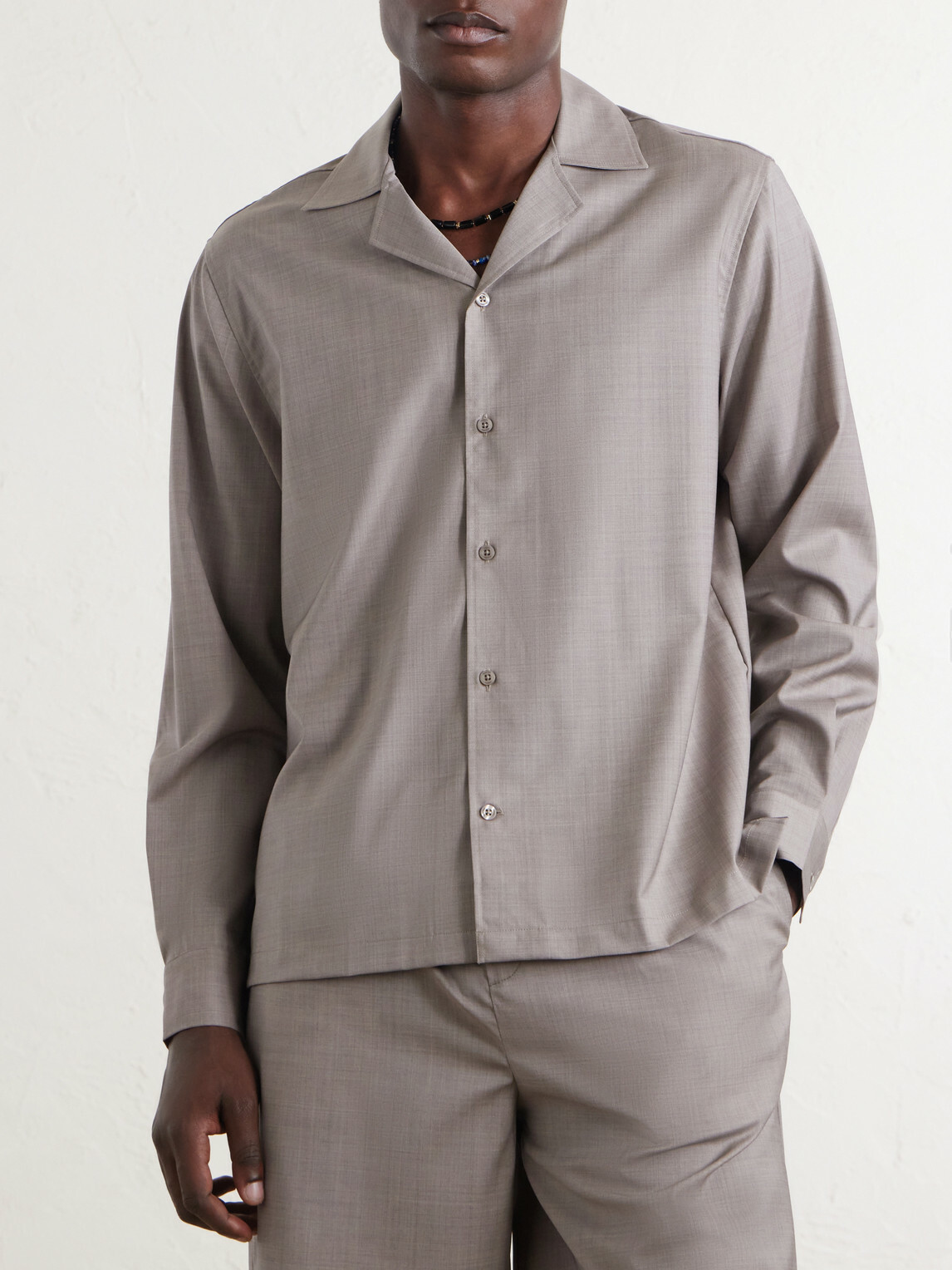Frescobol Carioca - Safra Camp-Collar Wool Shirt - Brown