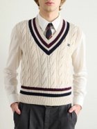 CELINE - Logo-Appliquéd Cable-Knit Striped Cashmere Sweater Vest - Neutrals