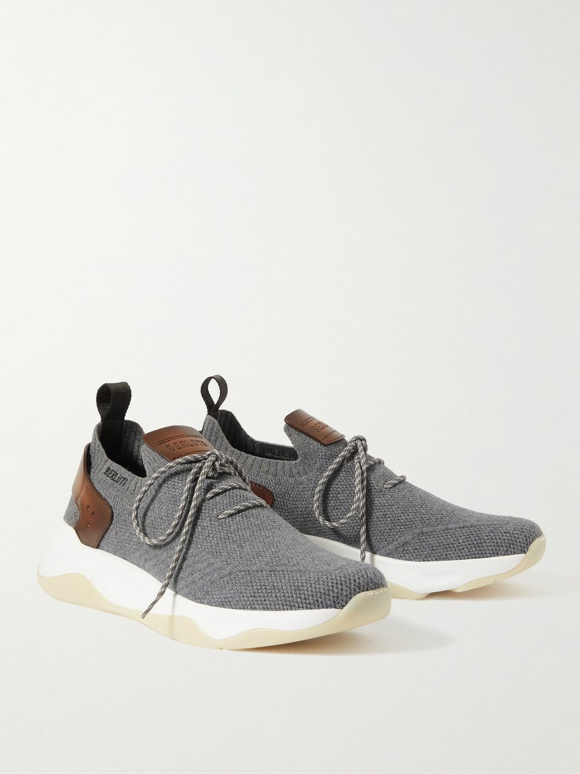 Shadow Leather-Trimmed Stretch-Knit Sneakers