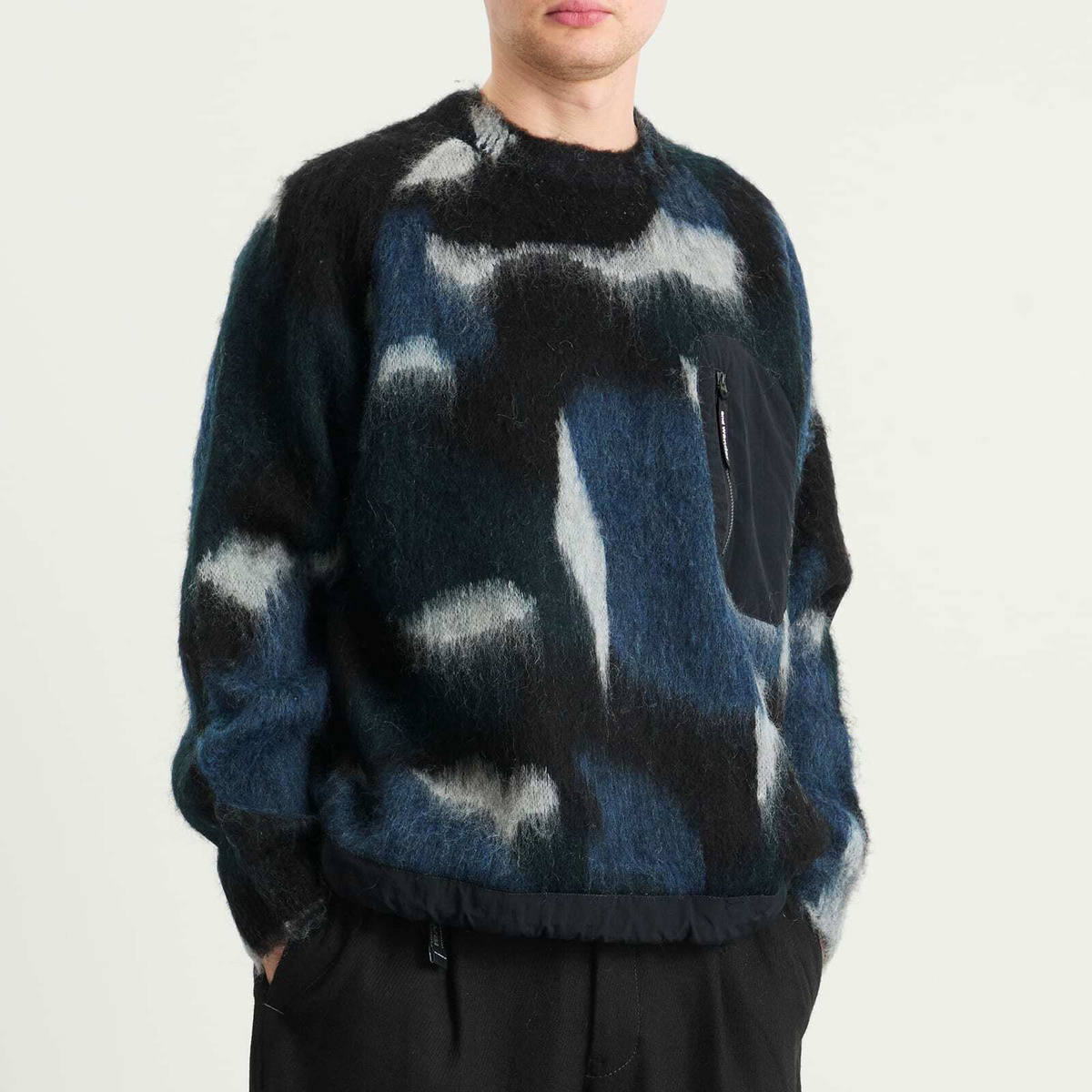 and wander Men's Mixed Colour Shaggy Knit Sweater in Black Mix