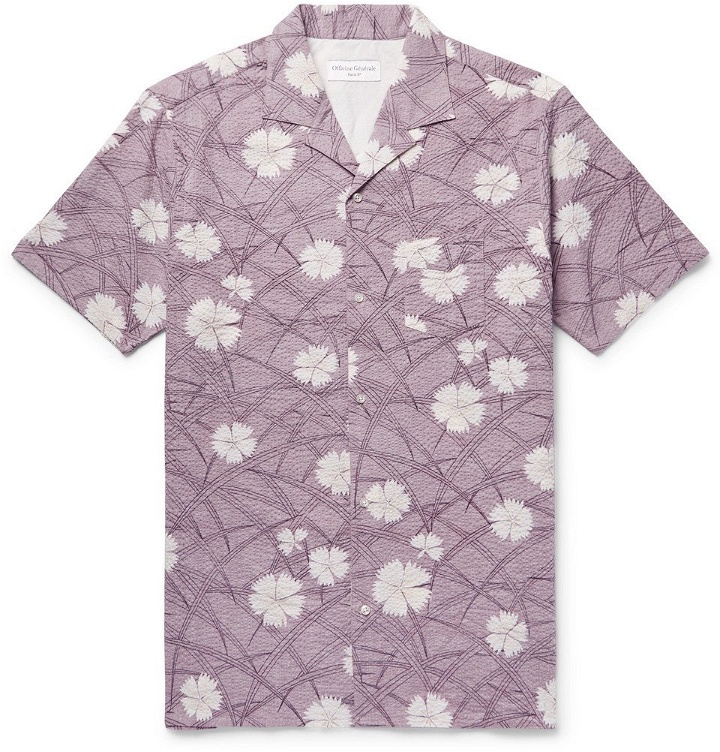Photo: Officine Generale - Camp-Collar Floral-Print Cotton-Seersucker Shirt - Lilac
