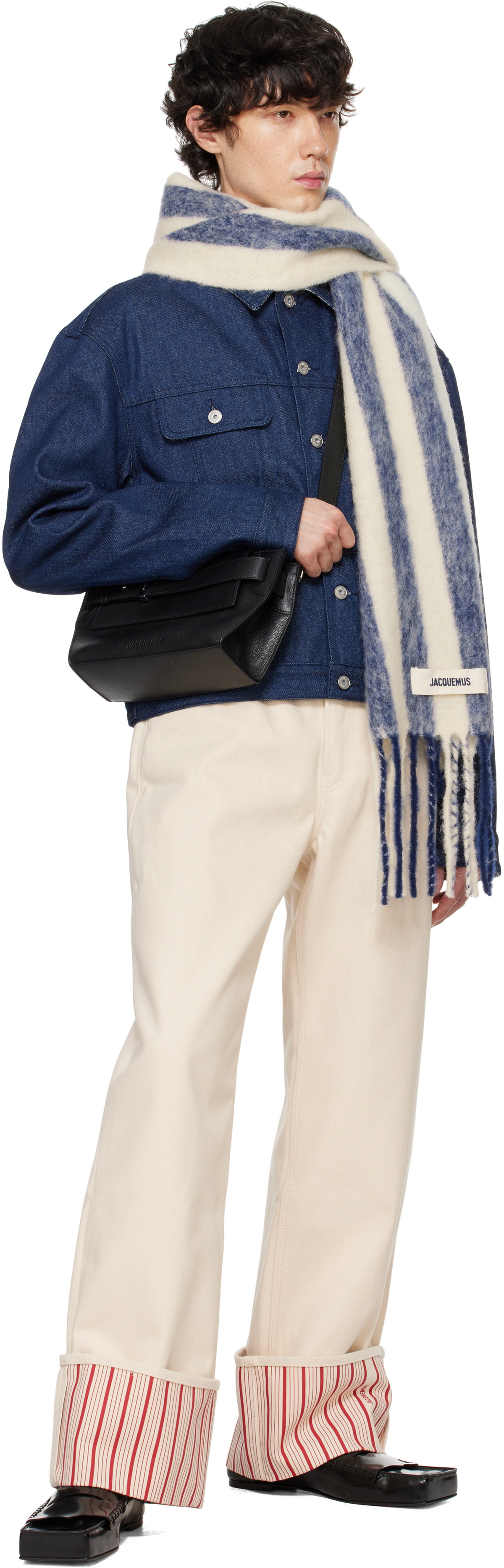 JACQUEMUS Off-White & Blue La Casa 'L'écharpe Carro' Scarf Jacquemus