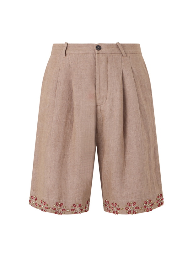 Photo: Kartik Research - Straight-Leg Embellished Pleated Shorts - Brown