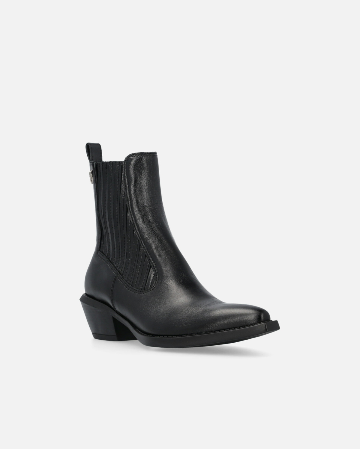 Pinko Shiny Leather Cowboy Ankle Boots Limo Black