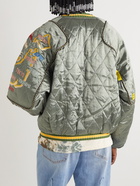 KAPITAL - Convertible Embroidered Quilted Satin Bomber Jacket - Gray