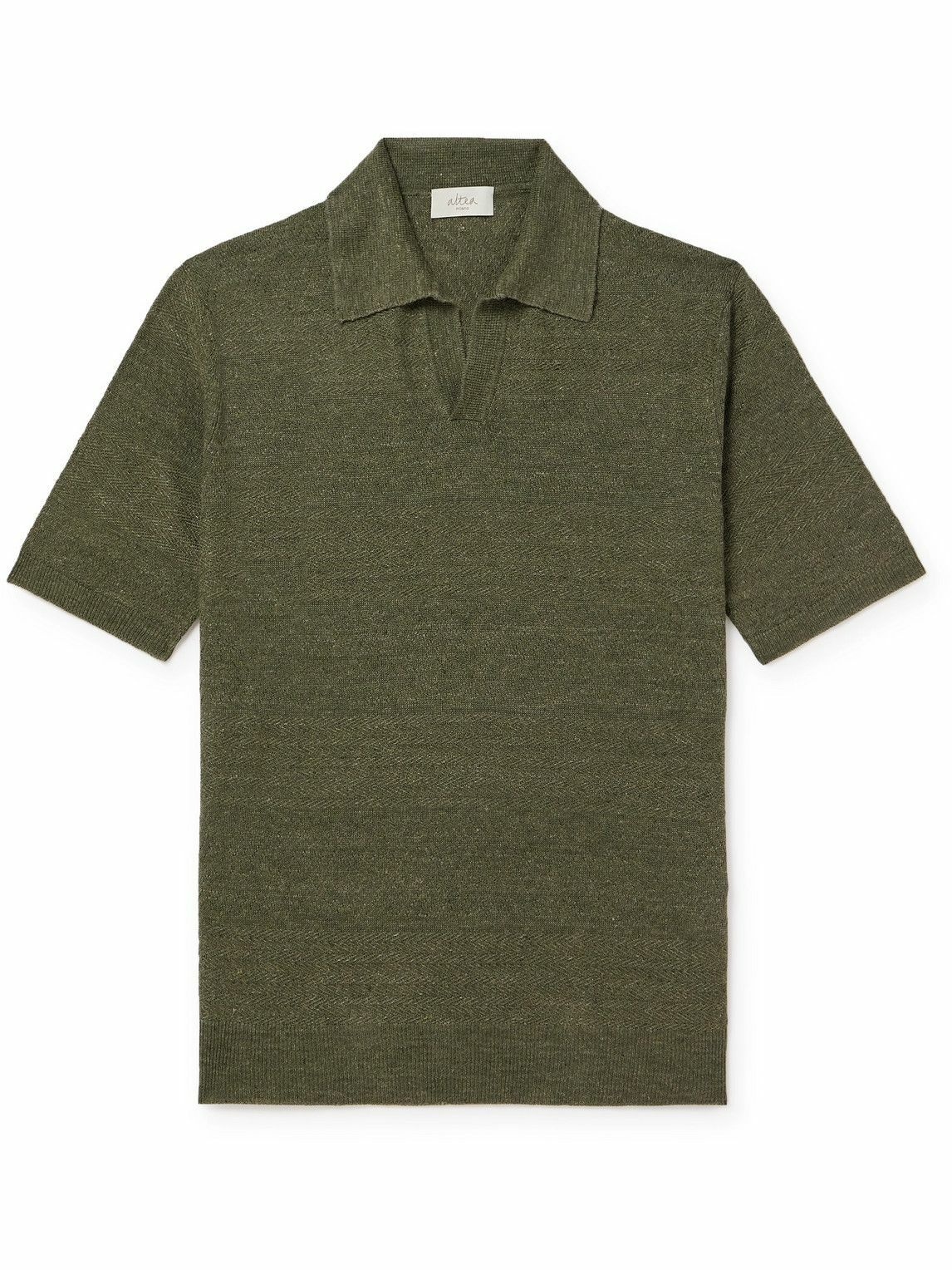 Photo: Altea - Chevron Linen, Lyocell and Cashmere-Blend Polo Shirt - Green